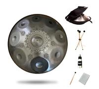 Mandala Pattern Steel Tongue Drum, 9 Tone 10 Tone 11 Tone 12 Tone, 22 Inch Alloy Drum Body, Deep Quenching, Within 5 Tone. Yoga Meditation Healing Instrument Includes Pro,Silver,9 Tone