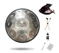 Mandala Pattern Steel Tongue Drum, 9 Tone 10 Tone 11 Tone 12 Tone, 22 Inch Alloy Drum Body, Deep Quenching, Within 5 Tone. Yoga Meditation Healing Instrument Includes Pro,Silver,10 Tone
