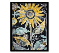 Mandala Pattern Sunflower Inverted Design Quirky Framed Art Print Artery8 Yellow A4
