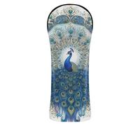 Mandala Peacock Pattern Blue Gold Golf Club Head Covers Premium Leather Waterproof Headcover with Interchangeable No. Tags Designed to Fit All Woods and Drivers