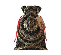 Mandala Print Christmas Burlap Gift Bag With Drawstring, Present Small Favor Pouch For Birthday Parties-S Size
