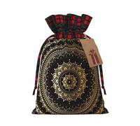 Mandala Printing Cute Color Matching Plaid Christmas Bag Drawstring Design For Christmas Party Gift Packaging