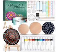 Mandala Rock Painting Kit - Mandala Dotting Tools for Painting - Including Large Wooden Rocks, Acrylic Paints, Stencils, Painting Tools, Manual, Arts Crafts Kit for Adults, Gifts for Women/Mom