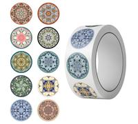 Mandala Roll Stickers,500PCS Round Decorative Scrapbooking Stickers for Journaling Planner Gift Wrapping Envelope Seals Vintage Tile Floral Geometric Circle Decals