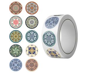 Mandala Roll Stickers,500PCS Round Decorative Scrapbooking Stickers for Journaling Planner Gift Wrapping Envelope Seals Vintage Tile Floral Geometric Circle Decals