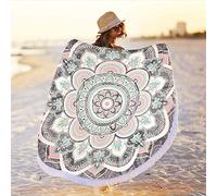 Mandala Round Boho Beach Towel Blanket, Oversized Microfiber Hippie Bohemian Absorbent Fast DRY Sand Free Circle Swim Pool Yoga Towel Table Cloth, Soft 59 inch Mediation Mat Wall Decor with Tassels