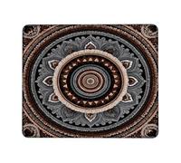 Mandala Round Desk Mouse Pad, Black and Copper Design Stitched Edge Mousepad, Rubber Non-Slip Washable Gaming Mouse Pad for Home and Office Square 8x10 Inch