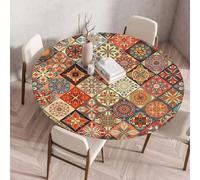 Mandala Round Fitted Tablecloth With Elastic Edged Circle Table Cover Table Protector For Kitchen Outdoor Family Gathering