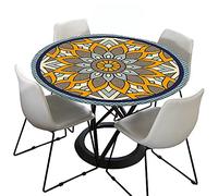 Mandala Round Tablecloth for Circular Table, Morbuy 3D Waterproof Table Cloths Stain Resistant Dust-Proof Wipeable Table Cover for Home Party Kitchen Dinning (Yellow Blue,90cm)