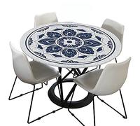 Mandala Round Tablecloth for Circular Table, Morbuy 3D Waterproof Table Cloths Stain Resistant Dust-Proof Wipeable Table Cover for Home Party Kitchen Dinning (Blue White,100cm)