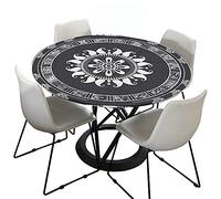 Mandala Round Tablecloth for Circular Table, Morbuy 3D Waterproof Table Cloths Stain Resistant Dust-Proof Wipeable Table Cover for Home Party Kitchen Dinning (Black White,120cm)