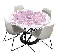 Mandala Round Tablecloth for Circular Table, Morbuy 3D Waterproof Table Cloths Stain Resistant Dust-Proof Wipeable Table Cover for Home Party Kitchen Dinning (Light pink,120cm)