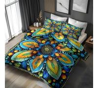 Mandala Single Size Duvet Cover Sets Blue Green Bedding Set, Soft and Comfortable Microfiber Quilt Cover and 2 Pillowcases 50×75, for Room Decor RP606