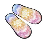 Mandala Slippers for Women Men Flower Rainbow Non-Slip House Slippers Indoor Comfy Fuzzy Footwear Memory Foam Bedroom Travel Shoes L