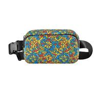 Mandala Stained Glass Blue Trendy Waist Pack Crossbody Bag for Men Women Large Capacity Crossbody Belt Bag with Adjustable Strap for Cycling Hiking Gym, mandala stained glass blue, One Size