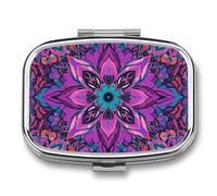 Mandala Stylized Pill Box 2 Compartments Portable Travel Pill Case Mini Medicine Organizer for Pocket Purse Metal Waterproof Medicine Container Holder Vitamin Fish Oil