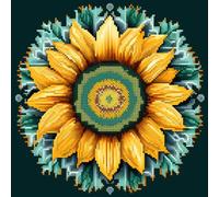 Mandala Sunflower Round Shape 11CT DIY Counted Cross Stitch Kits for Beginners Easy with Hoop Stamped Fabric Embroidery Needlecraft Art Wall Decor 15x15in(7)