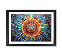 Mandala Sunset Orphism Framed Print | A2 Black Framed Wall Art | Ready to Hang | Modern Landscape Picture | Living Room Bedroom Lounge Office