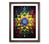 Mandala Symbolism Framed Print | A2 Walnut Framed Wall Art | Ready to Hang | Modern Fantasy Picture | Living Room Bedroom Lounge Office