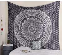 Mandala Tapestry Bohemian Wall Hanging, Psychedelic Wall Art, Dorm Décor Beach Throw, Indian Wall Tapestries Art (Ombre Silver Black Twin)