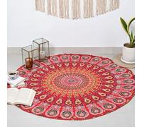 Mandala Tapestry Roundie 48 Inch Golden Red Hippie Decorative Trippy Tapestries Bohemian Boho Bedding Indian Handmade Pure Cotton Beach Towel