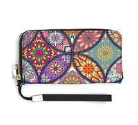 Mandala Vintage Islamic, Arabic, Indian, Ottoman Floral Motifs Long Clutch Wallet, Long Handbag with Removable Wristlet Strap, PU Leather Zip Purse, Credit Pass Case Card-Holder for Men Women