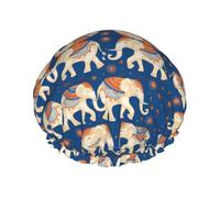 Mandala White Elephant Shower Cap For Women Stylish Bath Caps Waterproof Shower Bonnet For Bathing Spa Men