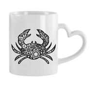 Mandala Zentangle Crab Art Themed 11 oz White Heart Handle Ceramic Mug, Mothers Day, Fathers Day, Christmas, Birthday Gift Idea.