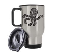 Mandala Zentangle Octopus Art Themed 14 oz Silver Travel Mug.