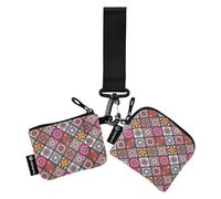 Mandalas 2 Pieces Vintage Style Brown Gouache Women Narrow Detachable Wallet Wallet Zipper Coin Pocket for Women Men 2 Pieces, Multicolor., 4.13"(L) x 3.5"(W), Travel Accessories, Multicoloured.,