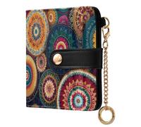 Mandalas Boho Flowers Black Print Small Women Wallet RFID Blocking Leather Bifold Compact Card Holder with Coin Pocket Zipper Purse for Women Ladies Girls