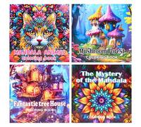 Mandalas Colouring Books for Women, 4 Pack Adults Colouring Book with 24 Colored Pencils and A4 PVC Mat, Mandala Animal Patterns Stress Relief Colouring Books Set for Teen Kids Relaxation