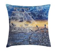 Mandalas Explorer Ship Map Of The World Steering Wheel Sails Pillowcase Decorative Throw Pillow Case Lovely Cushion Cover For Anniversary Christmas Sofa 45X45Cm