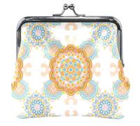 Mandalas Floral Coin Purse for Women Leather Cute Buckle Kiss Lock Change Purse for Coins