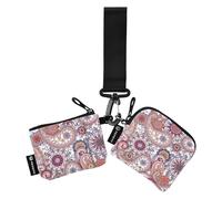 Mandalas Paisley Women's Double Wallet Business Card Purse with Zipper Compartment for Women Girls 2 Pieces, Multi-Colour, 10.5 x 9 cm (L x W), Multi-Colour., 4.13"(L) x 3.5"(W), Travel Accessories,