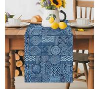 Mandalas Pattern Table Runner 13x90 Inches Long Boho Vintage Tribal Floral Plaid Traditional Symbol Cotton Linen Table Runner Burlap Style for Dinner Table Party Decor Tabletop Decorations