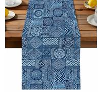 Mandalas Pattern Table Runner, Boho Vintage Tribal Floral Plaid Traditional Symbol Cotton and Table Linen Runner for Kitchen Dining Home Decor for Party Festival Holiday Decoration Gift 13x90in