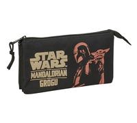 Mandalorian & GROGU - Triple Pencil Case, Children's Pencil Case, Ideal for School Age Children, Comfortable and Versatile, Quality and Resistance, 22 x 3 x 12 cm