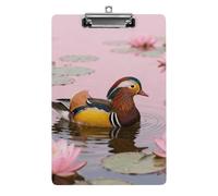 Mandarin Duck in Lotus Clipboard,Decorative Clip Board Acrylic Clipboards with Low Profile Metal Clip for Office,Teachers,Standard Letter Size 8.5x12.5