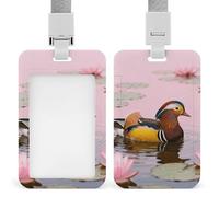 Mandarin Duck in Lotus Id Badge Holder - Retractable Badge Holders, Heavy Duty Plastic Id Card Holder with Lanyard, Waterproof Name Tag Sleeve for Nurses, Teachers, Office Professionals