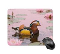 Mandarin Duck in Lotus Mouse Pad Cute Square Mouse Mat Leather Non-Slip Rubber Base Mousepad Waterproof Computer Mouses Pad for Laptop Wireless Mouses Keyboard Home Office 20 * 25cm
