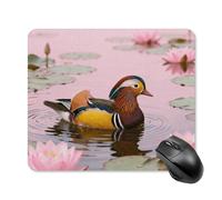 Mandarin Duck in Lotus Mouse Pad Cute Square Mouse Mat Leather Non-Slip Rubber Base Mousepad Waterproof Computer Mouses Pad for Laptop Wireless Mouses Keyboard Home Office 25 * 30cm