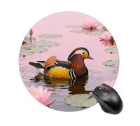 Mandarin Duck in Lotus Mouse Pad Round Mouse Mat Leather Non-Slip Rubber Base Mousepad Waterproof Computer Mouses Pad for Laptop Wireless Mouses Keyboard Home Office