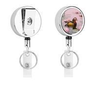 Mandarin Duck in Lotus Retractable Work Badge Holder Keychain Badge Reel 24.4" Cord & 360° Swivel Alligator Clip Heavy Duty Id Name Tag Holder for Nurses Doctors Teachers Office Workers