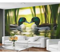 Mandarin Duck Wallpaper for Living Room - Peel and Stick Wallpaper, Lake Animals Bedroom Wall Paper, Large Wall Mural & Nature Green Home Decor, Self Adhesive