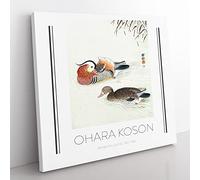Mandarin Ducks By Ohara Koson Exhibition Museum Asian Japanese Canvas Wall Art Print Ready to Hang, Framed Picture for Living Room Bedroom Home Office Décor, 35x35 cm (14x14 Inch)