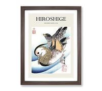 Mandarin Ducks By Utagawa Hiroshige Exhibition Museum Asian Japanese Framed Print | A4 Walnut Framed Wall Art | Ready to Hang | Asian Animal Picture | Living Room Bedroom Lounge Office