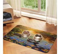 Mandarin Ducks in The Water Pet Food Mat 17.2x11.81in Absorbent Non-Slip PU Leather Feeding Mat for Dogs Cats Rubber Bottom Fast Drying Rollable Pet Bowl Placemat