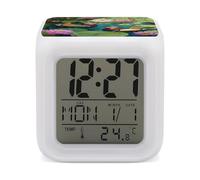 Mandarin Ducks Playing in The Water 7 Colors Changing Alarm Clock Digital Alarm Clock Bedside Clock for Home Bedroom