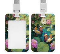 Mandarin Ducks Playing in The Water Badge Holder Personalized ID Name Tag Vertical Work Badge Clip with Lanyard for Women Men